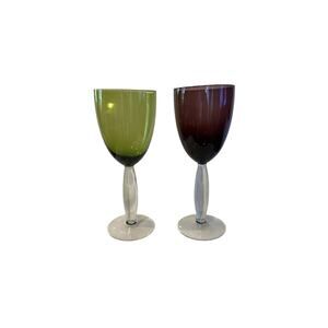 Noritake  Set of 2 Jewel Tone Goblet Wine Water Glasses - Green & Purple